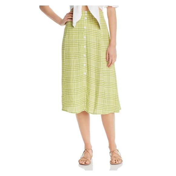 FAITHFULL THE BRAND Dresses & Skirts - FAITHFULL THE BRAND Womens Green Slitted Plaid Midi A-Line Skirt Size: XS